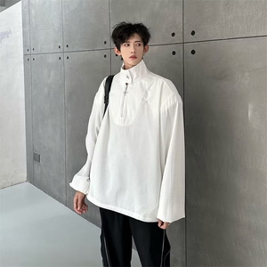 676-P38 潮ins立领半拉链卫衣男ins小众设计感金属拉链图片