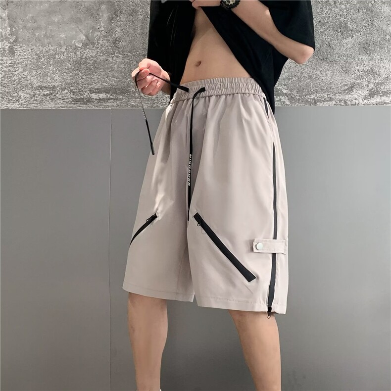 美式机能短裤男夏季宽松大码设计感小众拉链裤子休闲运动五分中裤图片
