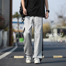 直筒时尚休闲百搭长裤拼接撞色拖地裤子X1520特批：42：88，男装休闲裤，星座718