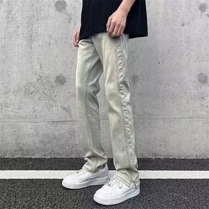 新款牛仔裤男春秋季美式复古宽松阔腿直筒裤潮高街裤子AM503P40,郑秀文白色裤子搭配图片