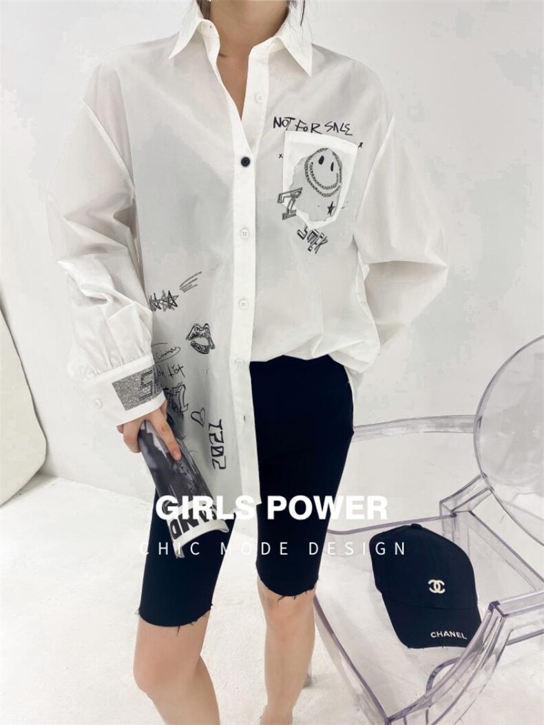 春夏新品时尚潮流烫钻衬衫，女装衬衫，G55