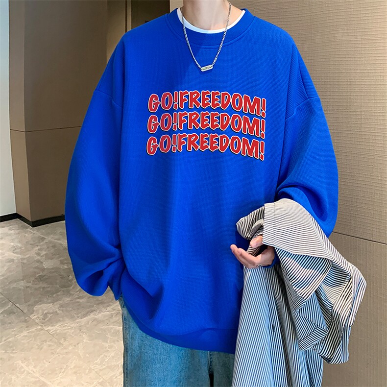 华夫格卫衣圆领卫衣男大码长袖t恤男外套HW76338-P30加绒款-P40,男装卫衣,电商A040