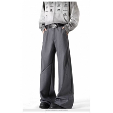 W9315-P65网图现货新款美式高级灰褶皱裁剪休闲西裤直筒拖地长裤，男装西裤，星座1608-2