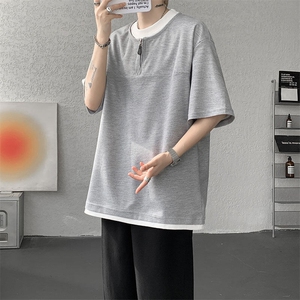 现货 DX10140-特P38 控78 美式假俩件T恤领短袖男大码休闲半袖图片