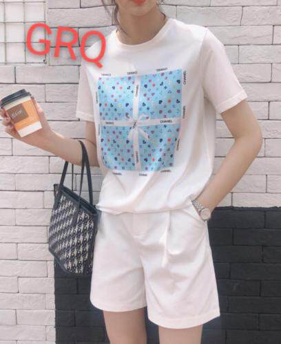 （现货）夏季新款高弹牛奶丝印花面料T，女装，格瑞琪