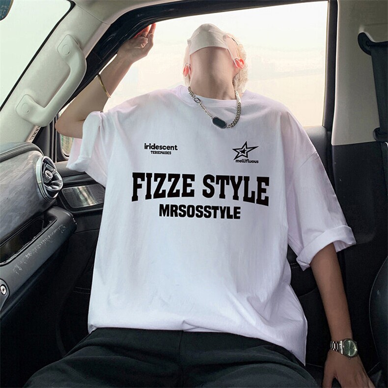 T788大码宽松纯棉运动圆领体恤衫oversize短袖T恤男重磅T图片
