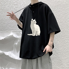 LD54407-P45NASA连帽短袖t恤男大码胖子带帽五分袖中袖，男装T恤，电商A040