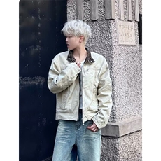 W2010-P86短款宽松工装外套男春秋款复古拉链牛仔外套，男装工装外套，电商B323A