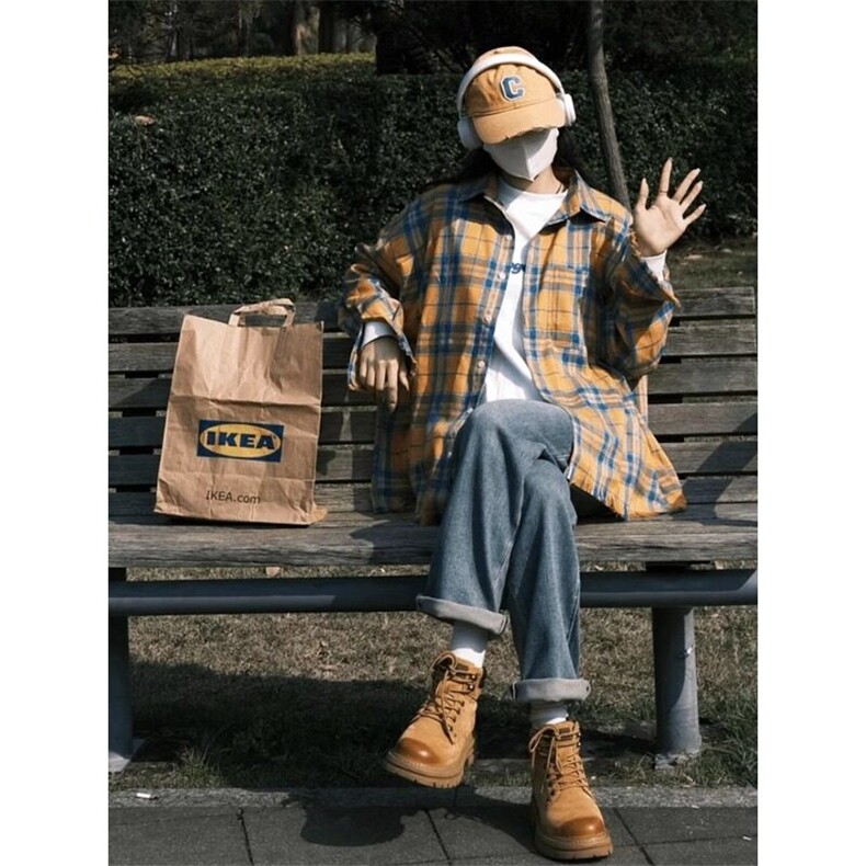 美式高街vibe格子衬衫慵懒松弛感穿搭长袖衬衣CS003特P30,男装衬衫,星座908-1