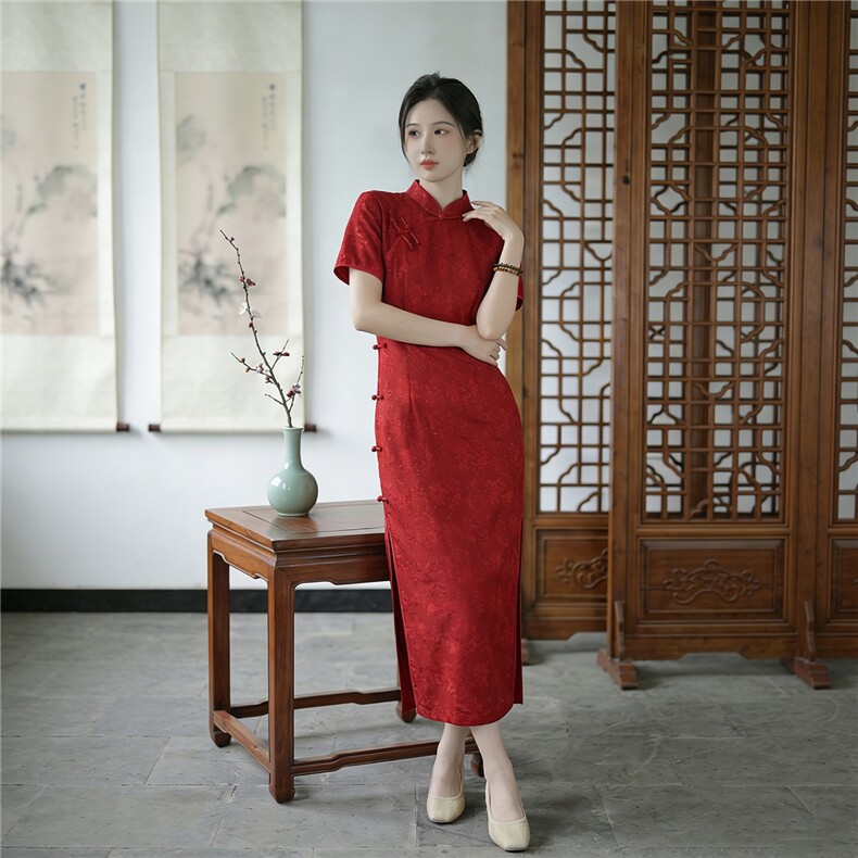 2026年夏季气质时尚修身显瘦民族风旗袍中长裙，女装汉服/婚纱/旗袍/礼服，媚琳依坊