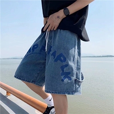 短裤男夏季美式复古个性潮牌宽松休闲裤男直筒阔腿运动五分裤，男装牛仔裤，星座506