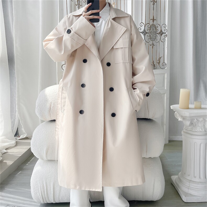 FY9081/P80春装新款风衣外套男韩版中长款双排扣过膝男士宽松上衣，男装风衣，电商A141