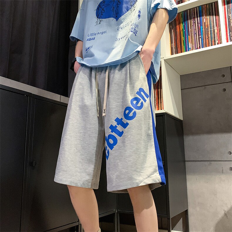 大字母五分裤男2025夏季新款华夫格休闲中裤运动短裤女K1076-P26,男装牛仔裤,星座207