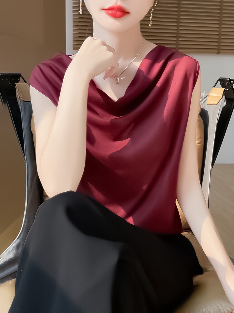 简约时尚无袖女士春季新款宽松遮肚百搭打底背心,针织衫/毛衣,绒宛羊绒