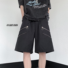B221美式ins高街暗黑小众拉链宽松五分裤短裤LK23061-P50控68，男装休闲裤，电商B221