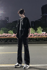 B221 美式ins高街简约小众设计毛边破洞牛仔裤 LK23067-P60 控78图片