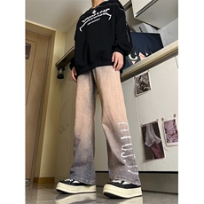 高街渐变扎染牛仔裤男宽松直筒阔腿裤ins街头复古老爹裤NF911，男装牛仔裤，星座1116A-1（原606A）