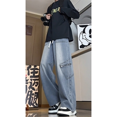牛仔裤男水洗拉链秋季新款美式潮牌复古阔腿长裤子-A1153TP55控79，男装牛仔裤，电商B241
