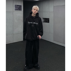 潮牌满天星连帽卫衣男小众感金属印花春秋季重磅宽松情侣帽衫外套图片