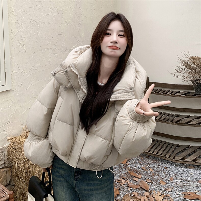 韩版短款白鸭绒面包服外套女2025冬季新款显瘦加厚保暖连帽羽绒服,女装羽绒服,2C316