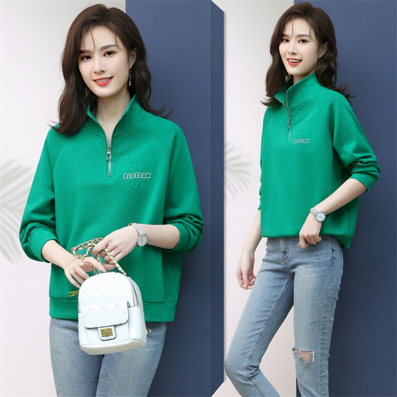 2024年春季新款潮韩版休闲百搭长袖卫衣女立领气质减龄上衣打底衫，女装卫衣/绒衫，简韵佳