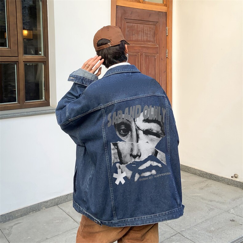 男装牛仔外套2026秋季美式抽象印花男生翻领夹克XZ514-2-N90-P88，男装工装外套，星座514-2(原B239)