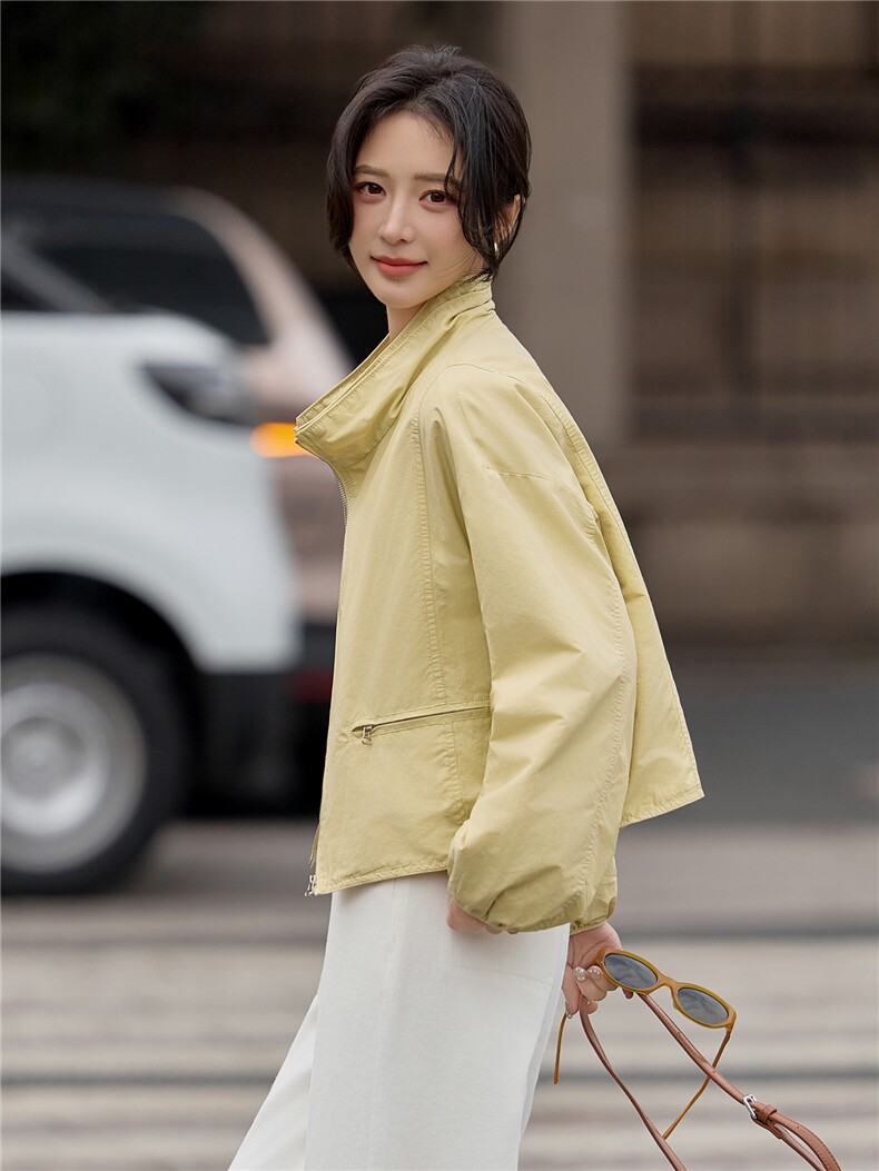 黄色短外套女2026年秋季新款女装夹克气质百搭上衣,女装短外套,梦懿尔