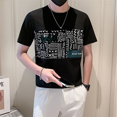 2025新款夏季短袖T恤男潮牌百搭拼接上衣半袖体恤A313-1-5833-P48，男装T恤，电商A313-1