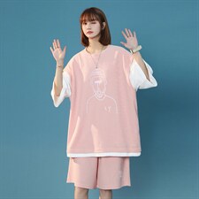 中性2023夏季新款华夫格宽松拼色运动风情侣套装TZ611P75控98，男装休闲套装，A247A