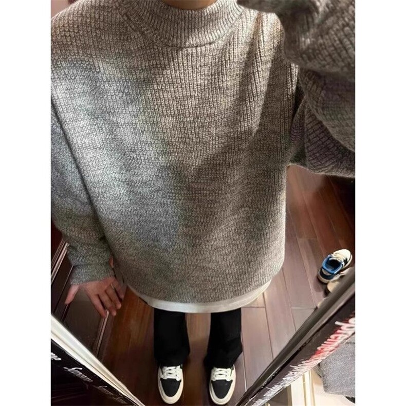 美式复古cleanfit灰色正肩毛衣男款冬季圆领套头内搭打底针织衫潮,男装针织衫/毛衣,星座506A