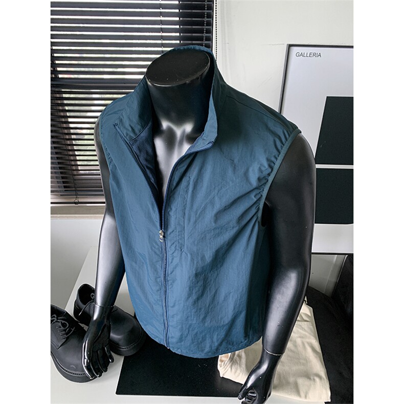 蓝色拉链立领工装马甲男款秋季美式机能坎肩背心户外三防夹克外套，男装背心/马甲，电商A001-1