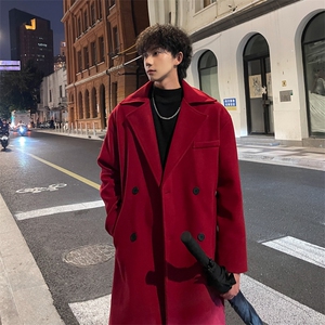 外景秋冬新年新款宽松毛呢大衣男潮风衣外套MN99995/P100加棉P110图片