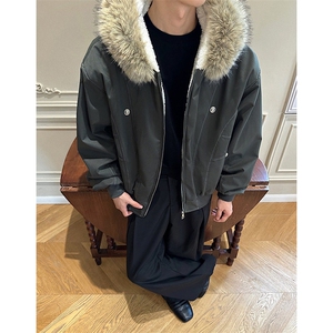 现货重磅boxy短款棉衣座山雕大毛毛领男女棉服水洗工装厚外套图片