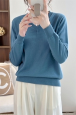 100%纯棉V领针织衫女套头纯色鸡心领长袖打底衫宽松休闲大码毛衣，女装针织衫/毛衣，阁惠羊绒
