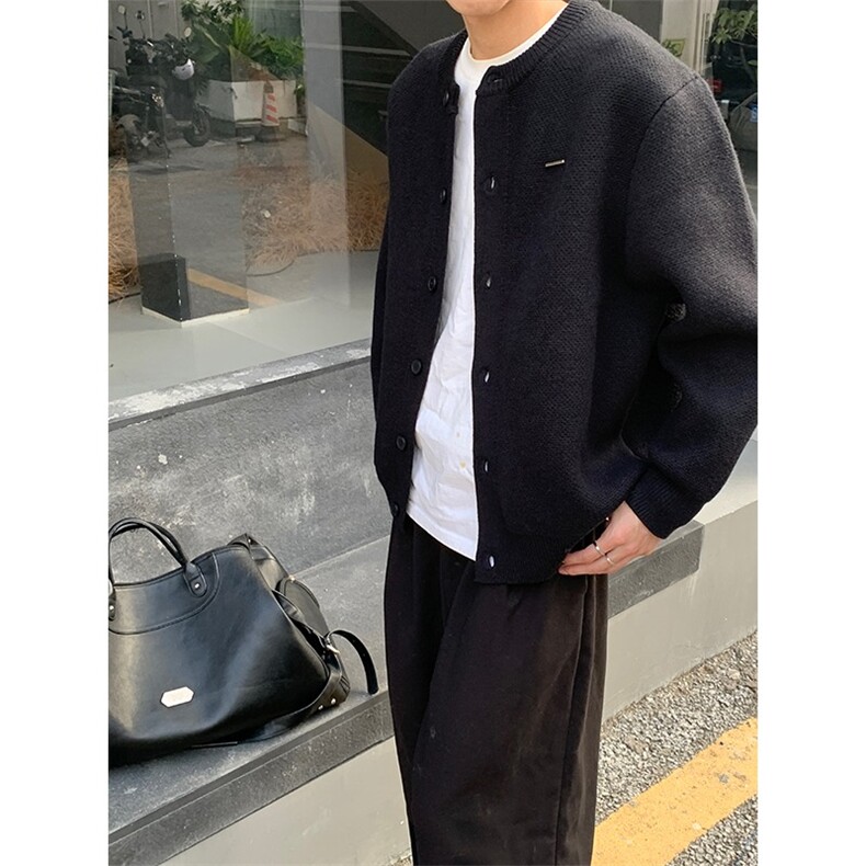 秋冬款棒球领开衫纽扣毛衣男女纯色宽松休闲针织衫外套MYD69,男装针织衫/毛衣,星座208-5