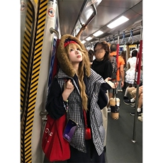 美式复古刺绣撞色格子立领棉马甲男女秋冬宽松休闲无袖外套，女装短外套，星座1210-1