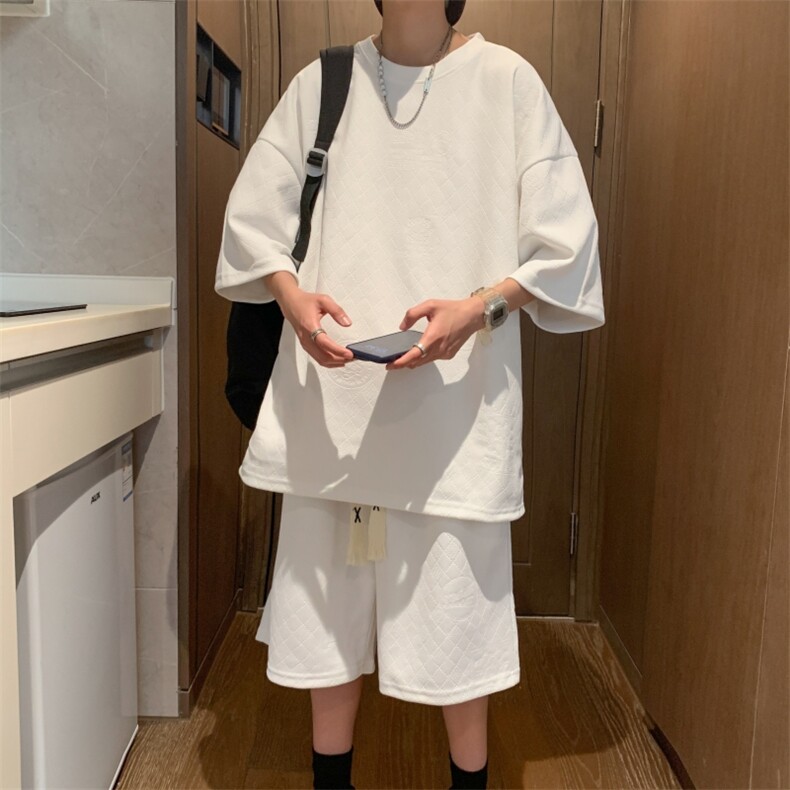 新款夏季短袖T恤套装港风吸汗透气凉爽宽松休闲潮流男装TZ5908P70图片