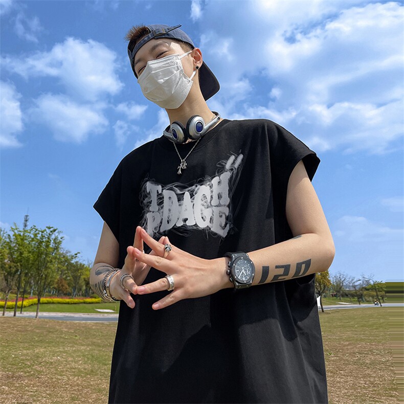 直播品质重磅纯棉220克美式印花宽松背心男女无袖t恤潮BX221P25,男装T恤,电商A486