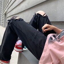 嘻哈潮牌直筒宽松阔腿裤高街vibe破洞牛仔裤男3XL大码K3217-P38，男装牛仔裤，星座512-2
