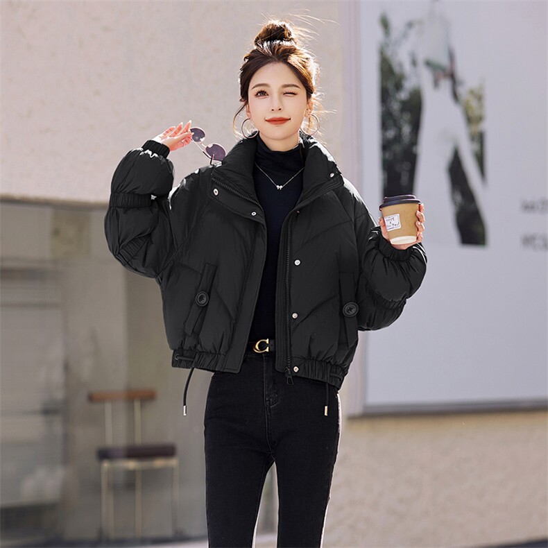 超好看显白玫红色羽绒服女短款2025冬季新款洋气灯笼袖白鸭绒外套,女装羽绒服,韩宇舍