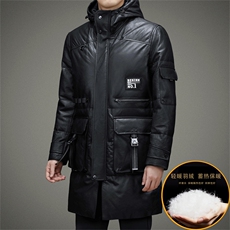 冬季男士中长款绵羊皮外套中年商务休闲连帽加厚保暖羽绒服，男装羽绒服，电商B212（原钱塘6029）