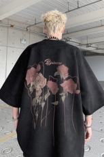 2025新款美式潮流麂皮绒短袖t恤大码宽松港风半袖上衣男H9927-P28，男装T恤，电商B295