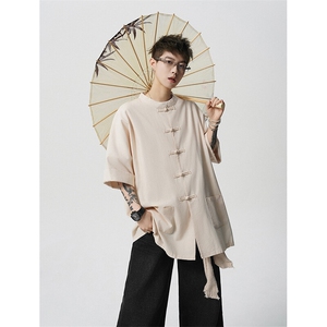 8XL-M 新中式衬衫男中山装麻棉风复古中袖衬衣唐装CS527P60图片