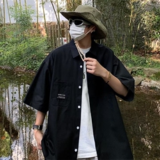 五分袖夏季潮流气质新款青春流行潮衬衫方领原宿纯色男简约，男装衬衫，星座716-4