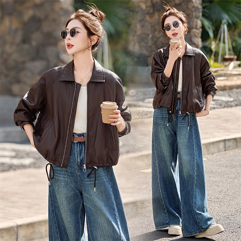 皮衣外套女春秋季2026新款小个子港风复古高级感皮夹克，女装皮衣，秀美人生