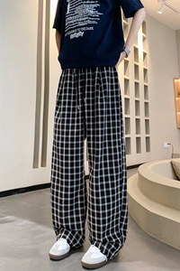 泡泡纱蓝色格子休闲裤 YK313特批28 面料：棉%聚酯纤维75 %图片