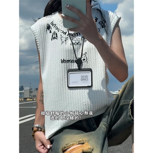 XZ809A/SSS12/P35/控48肌理感印花小狗背心T恤