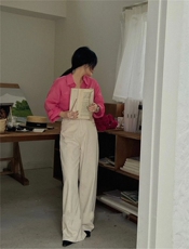 2025简约百搭时尚法式订染进口显白梅子粉苎麻衬衫，女装衬衫，湘姗