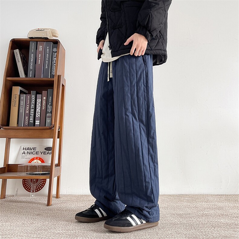 8XL-M加厚夹棉保暖长裤棉麻绗缝竖格休闲裤加棉棉裤K9111P68控88，男装棉裤，电商D206-1