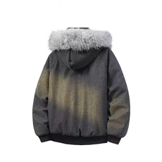 网图美式复古连帽毛尼棉服女款冬季加厚保暖毛领拼接情侣棉衣，男装棉衣，电商C307